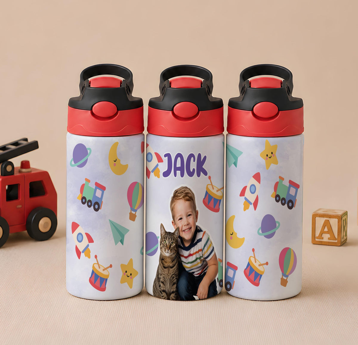 Personalized Kids Stainless Steel Tumbler with Straw, Custom Photo Cup (12oz)
