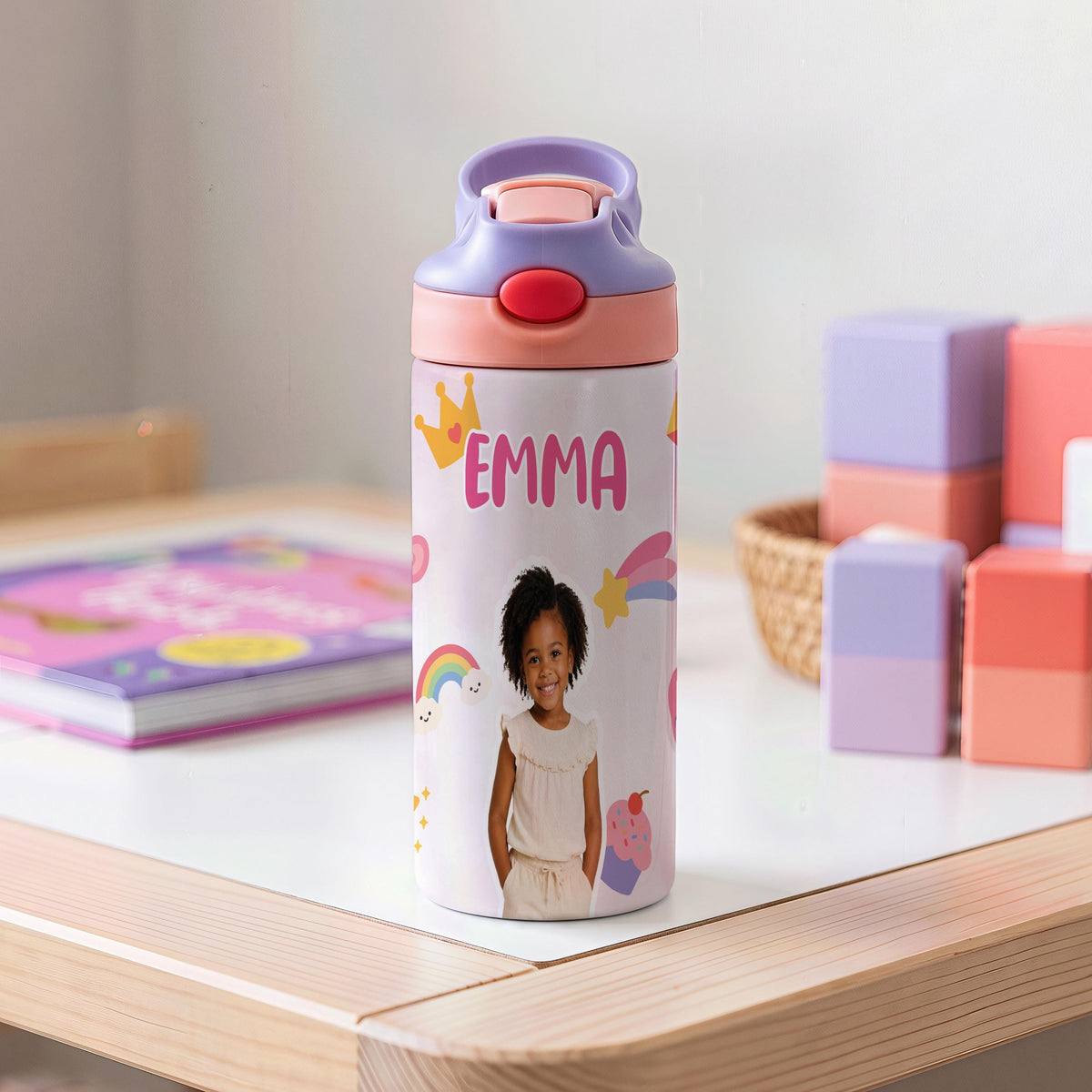 Personalized Kids Stainless Steel Tumbler with Straw, Custom Photo Cup (12oz)