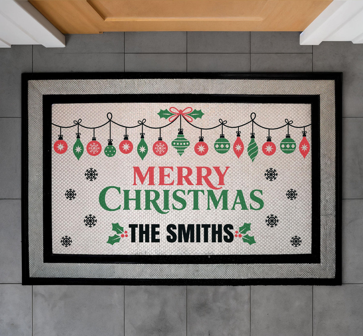 Personalized Merry Christmas Doormat, Custom Family Name Welcome Mat, Holiday Porch Decor