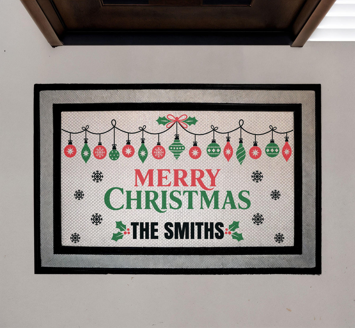 Personalized Merry Christmas Doormat, Custom Family Name Welcome Mat, Holiday Porch Decor