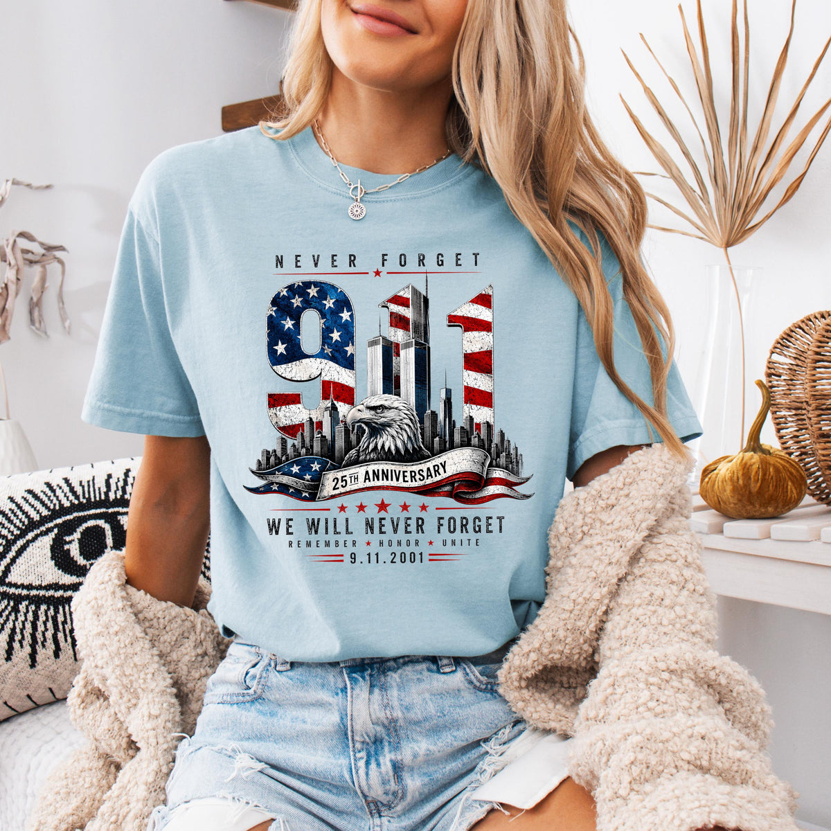9/11 Never Forget Comfort Colors® Shirt, September 11 Tee, 9/11 25th Anniversary Shirt