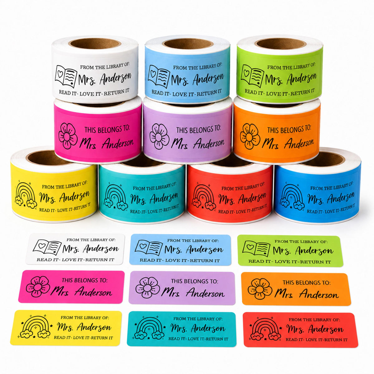 Teacher Name Labels, Personalized Book Stickers, Classroom Supply Rolls
