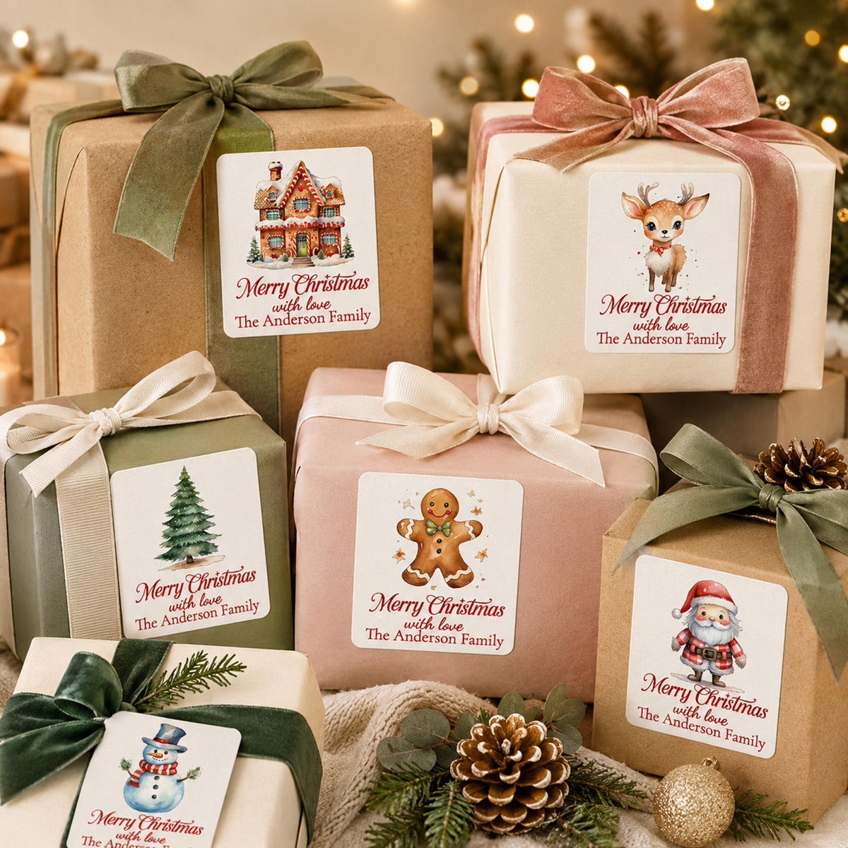 Personalized Christmas Favor Stickers, Holiday Labels, Merry Xmas Party Decals