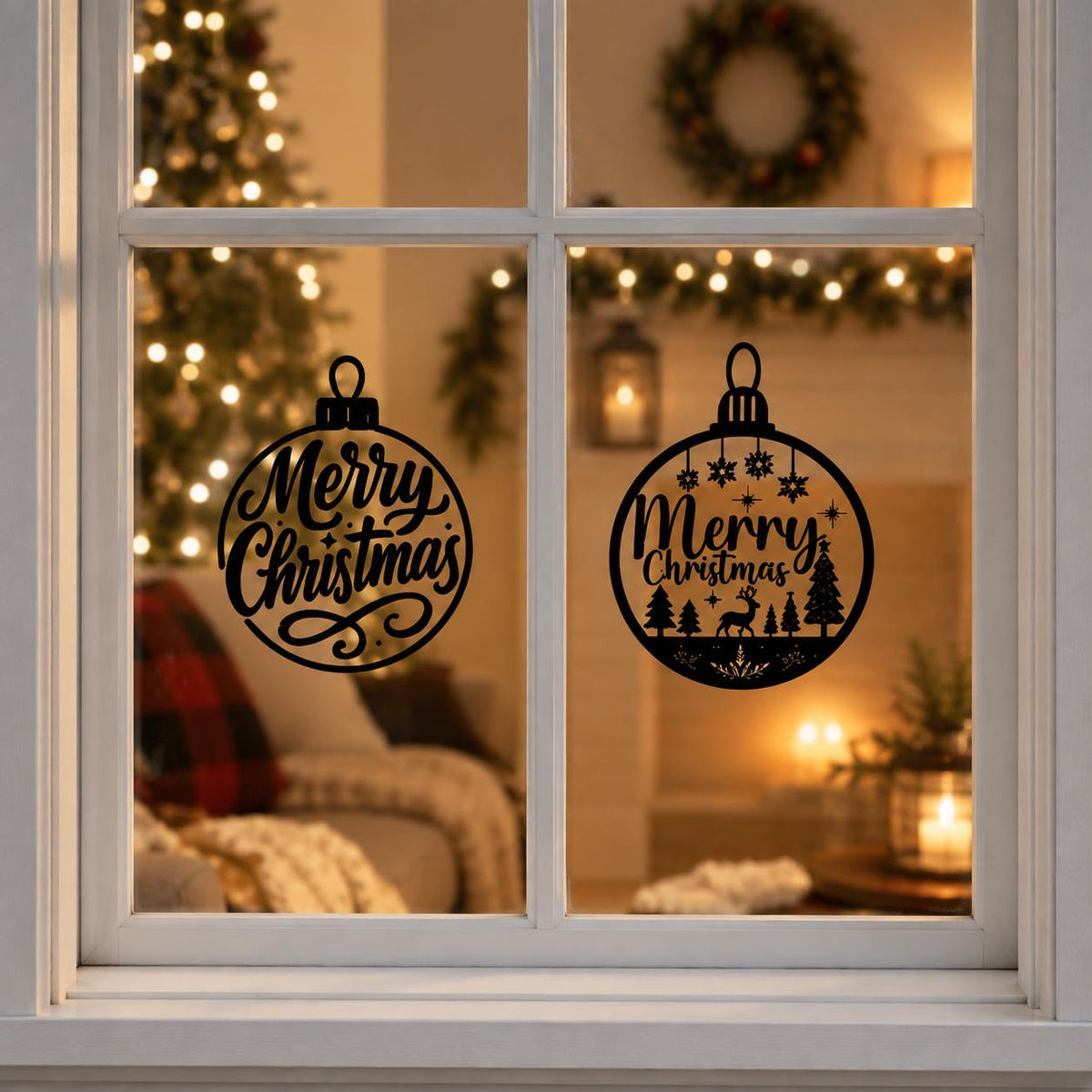 Christmas Ornament Window Decals, Merry Christmas Holiday Decoration