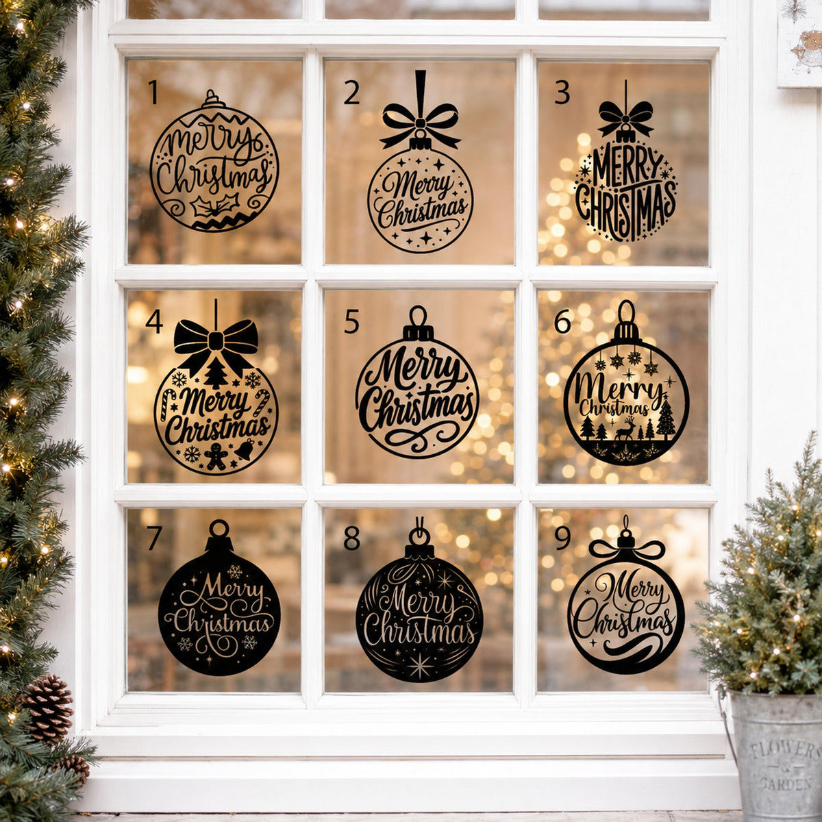 Christmas Ornament Window Decals, Merry Christmas Holiday Decoration