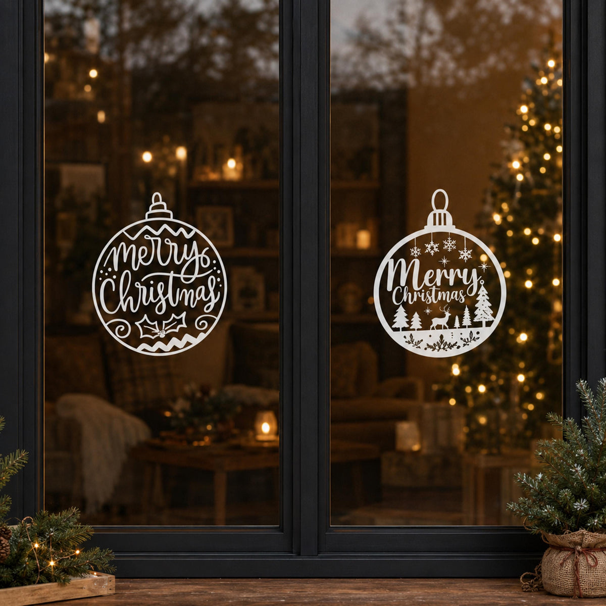 Christmas Ornament Window Decals, Merry Christmas Holiday Decoration