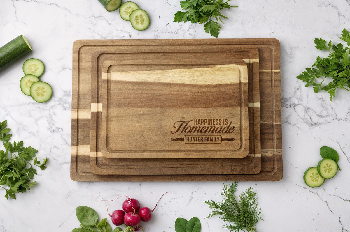 Custom Engraved Wooden Cutting Board, Personalized Family Name Kitchen Decor