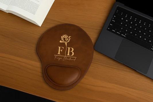 Custom Floral Vegan Leather Mousepad, Engraved Name Desk Gift