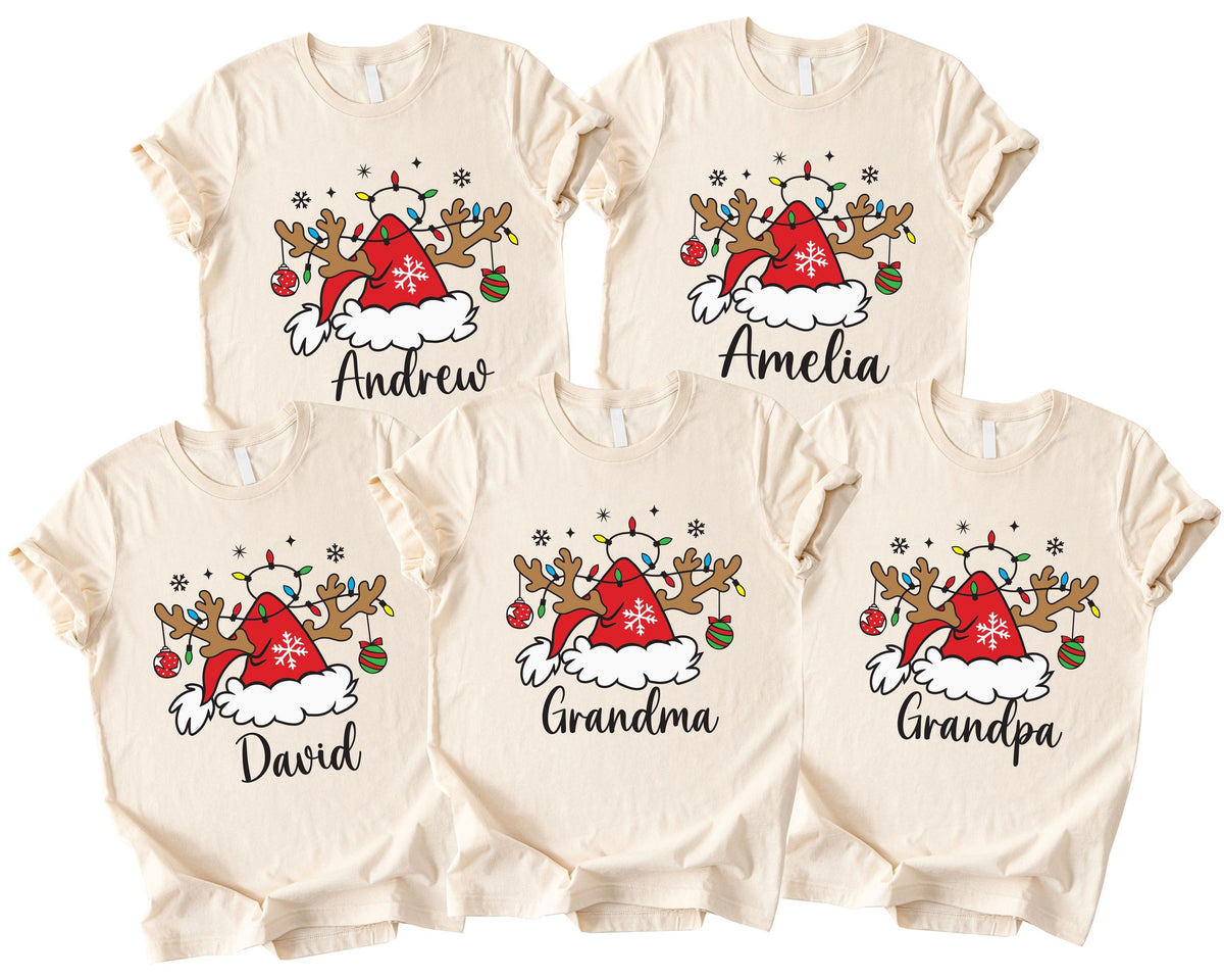Christmas Family T-shirt, Reindeer Mama Dada Tee, Santa Family Name Matching Sweatshirt, Xmas Group Tees