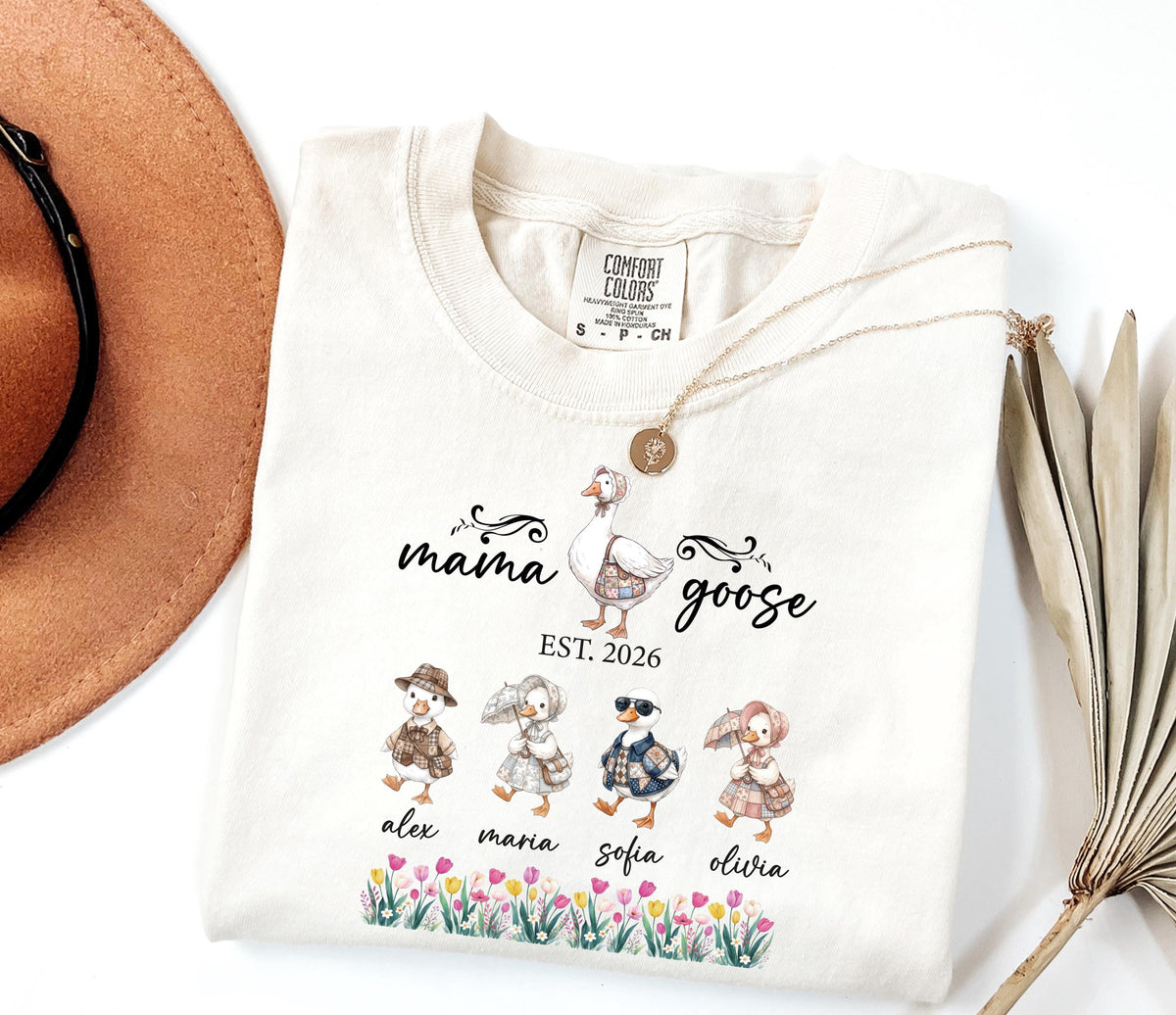 Comfort Colors® Mama Goose Shirt, Personalized Mom Tee with Kids Names, Funny Mother's Day Gift