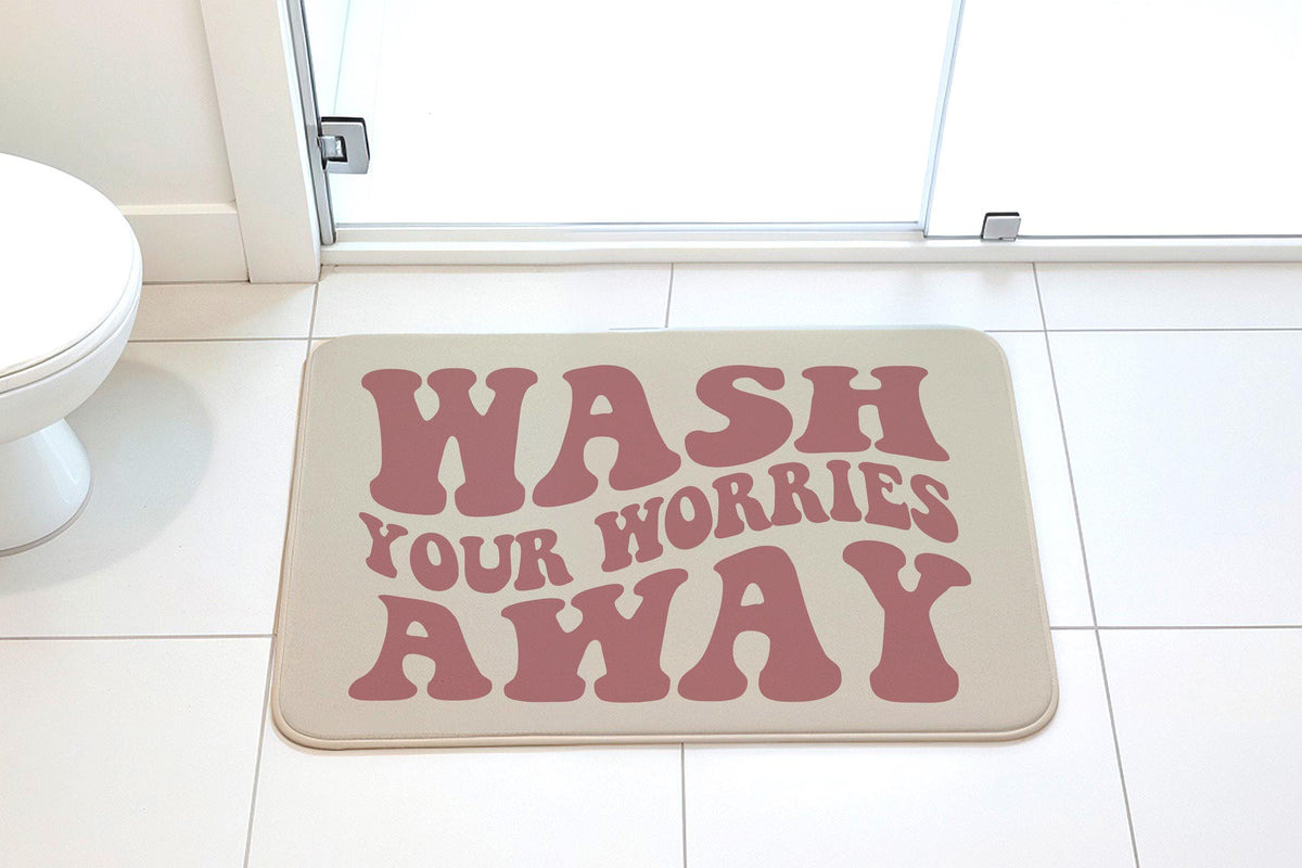 Funny Bathroom Mat, Wash Your Worries Away Bathroom Decor, Retro Bathroom Rug