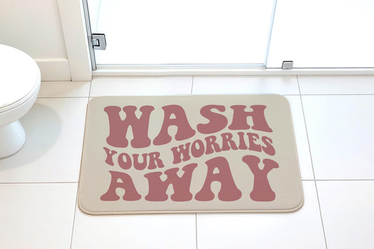 Funny Bathroom Mat, Wash Your Worries Away Bathroom Decor, Retro Bathroom Rug