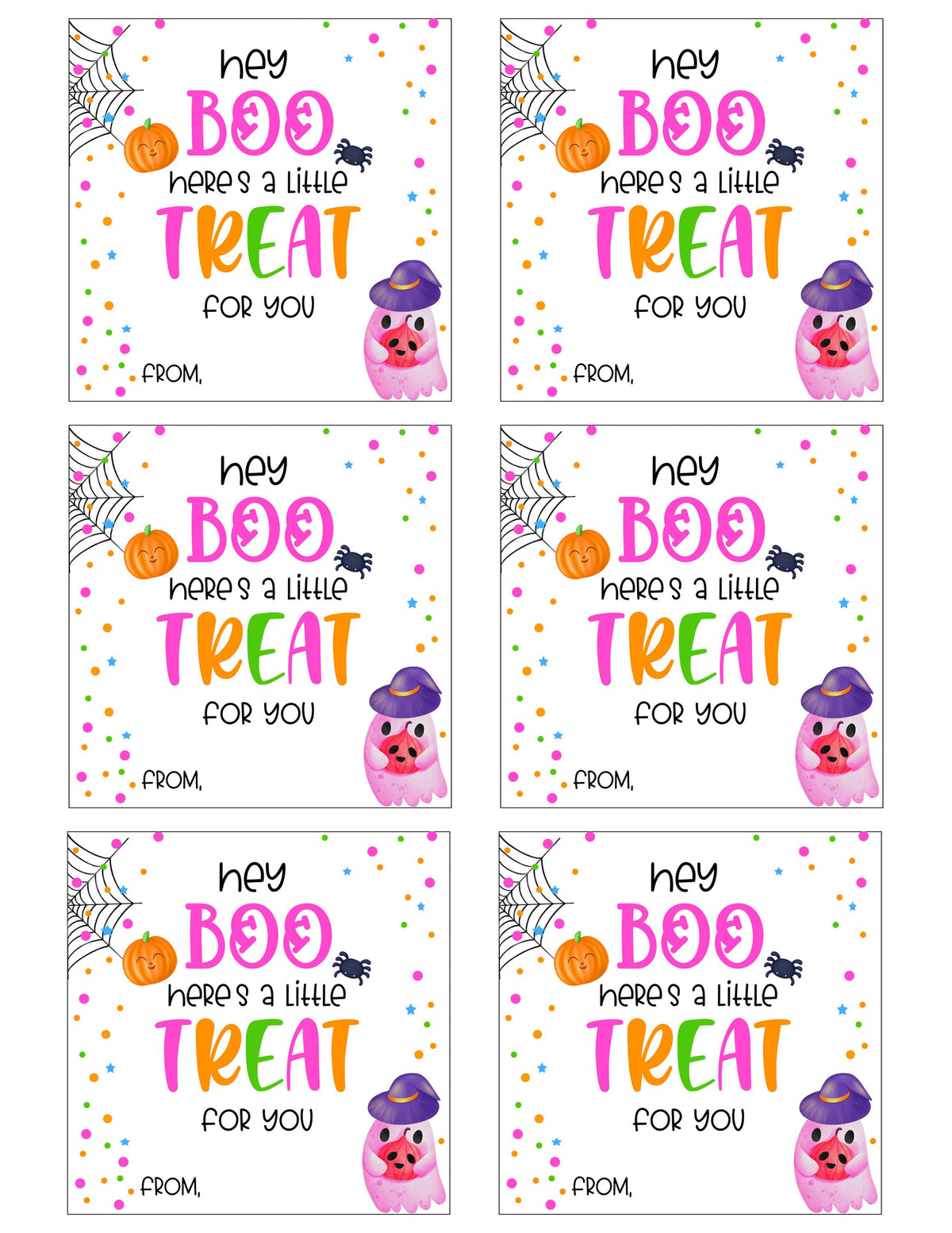 Hey Boo Halloween Treat Tags, Square Favor Tags with Black String (2.5" Size)