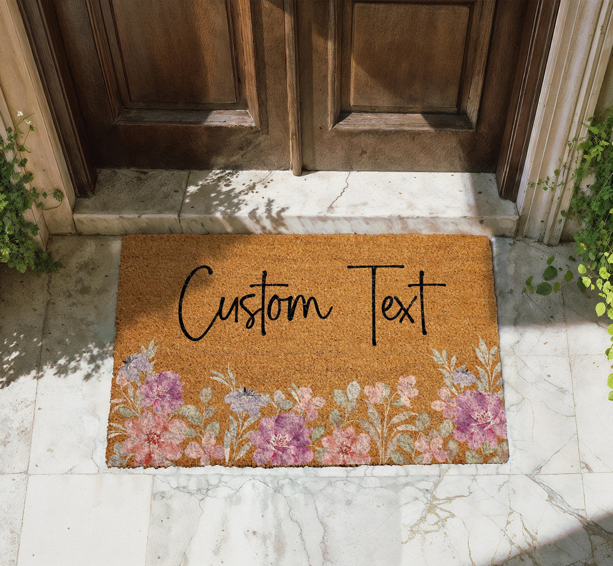 Personalized Floral Doormat, Custom Text Welcome Mat, Boho Flower Front Porch Decor