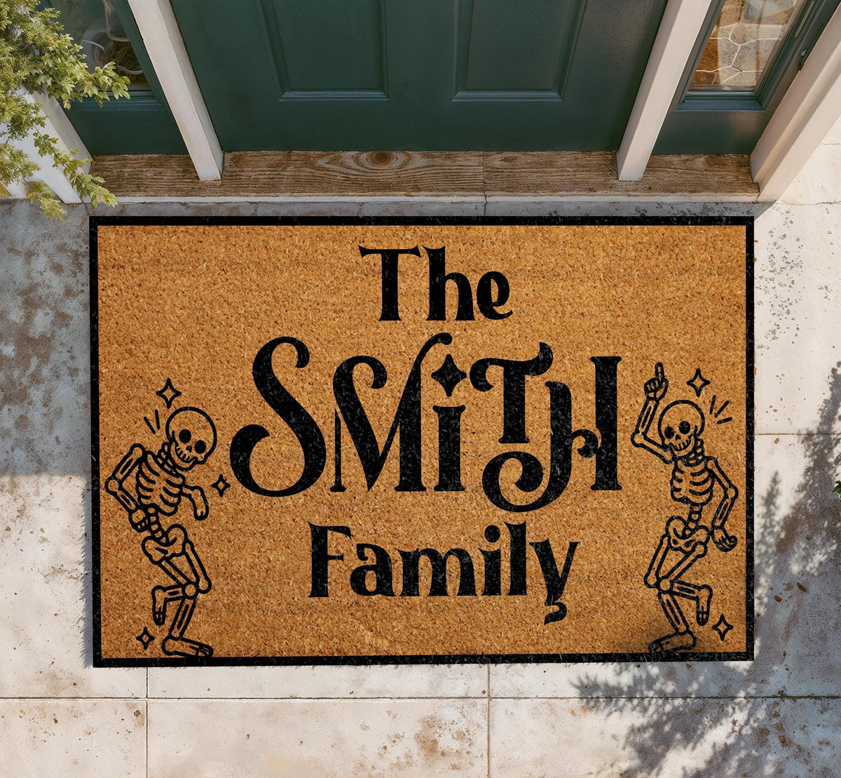 Custom Skeleton Family Halloween Doormat, Dancing Skeletons Welcome Mat, Spooky Season Gift