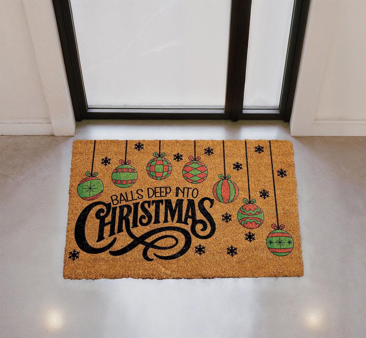 Balls Deep Into Christmas Doormat, Funny Christmas Welcome Mat, Humorous Holiday Front Porch Decor