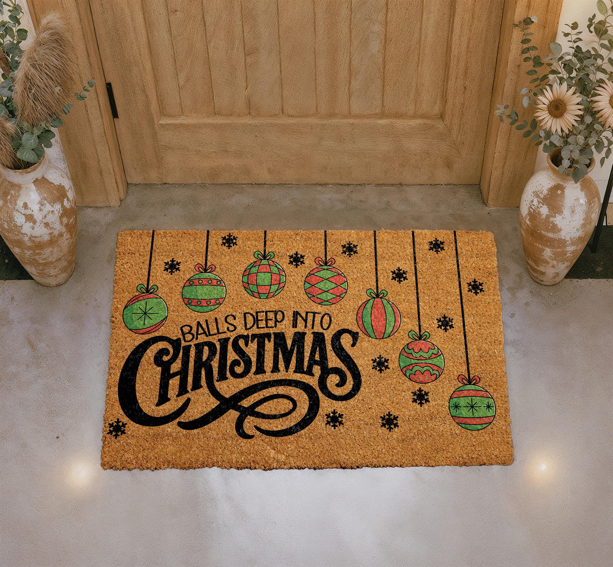 Balls Deep Into Christmas Doormat, Funny Christmas Welcome Mat, Humorous Holiday Front Porch Decor