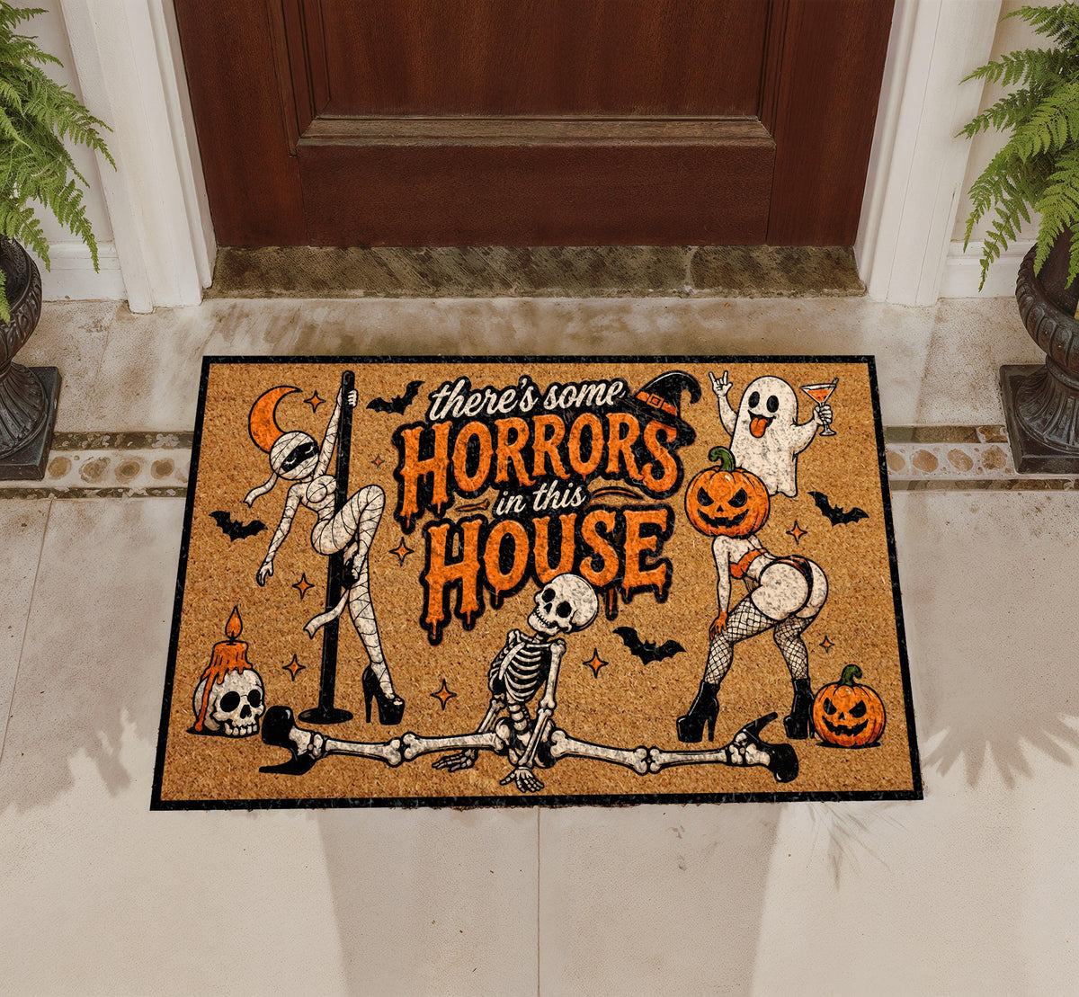 Funny Halloween Doormat, Dancing Ghost Skeleton, Witchy Pop Culture (Coir Mat)