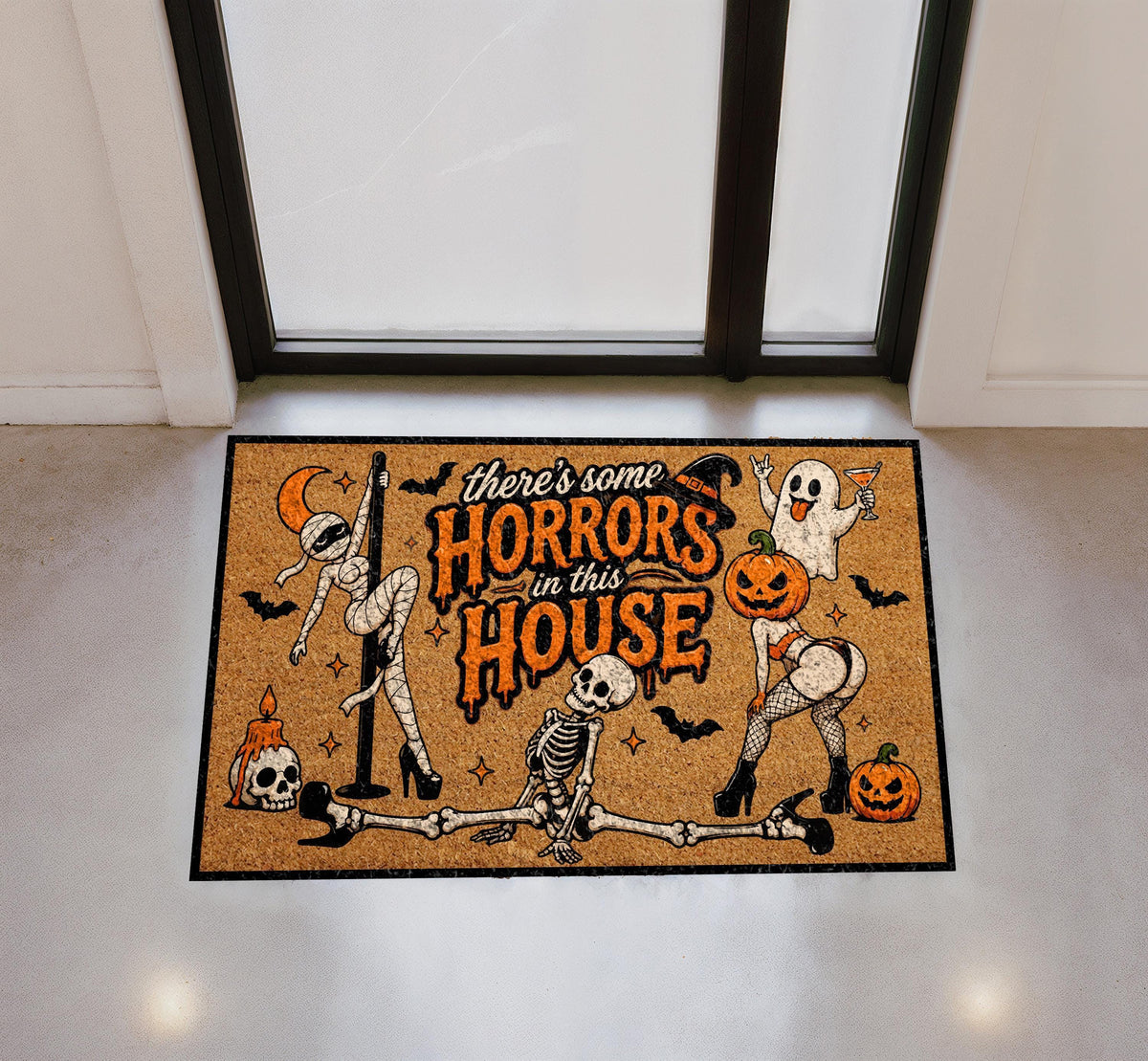 Funny Halloween Doormat, Dancing Ghost Skeleton, Witchy Pop Culture (Coir Mat)