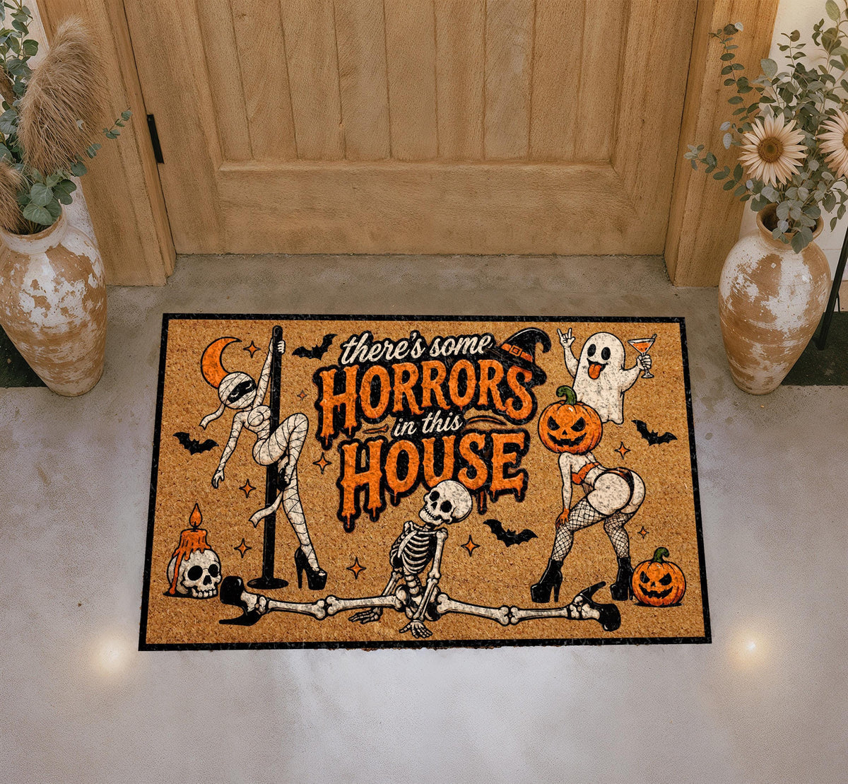 Funny Halloween Doormat, Dancing Ghost Skeleton, Witchy Pop Culture (Coir Mat)
