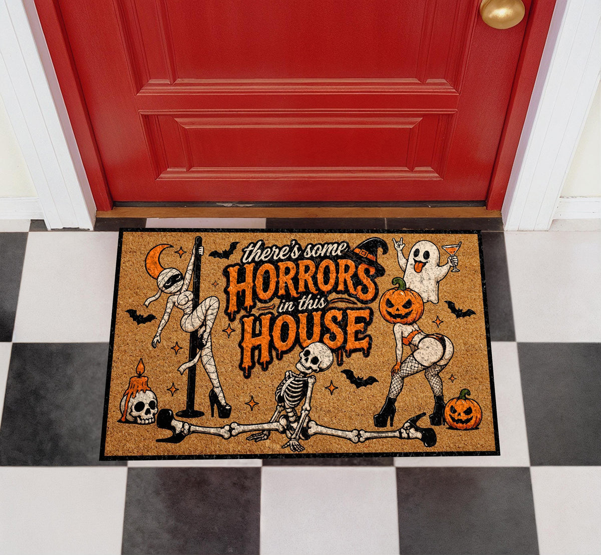 Funny Halloween Doormat, Dancing Ghost Skeleton, Witchy Pop Culture (Coir Mat)
