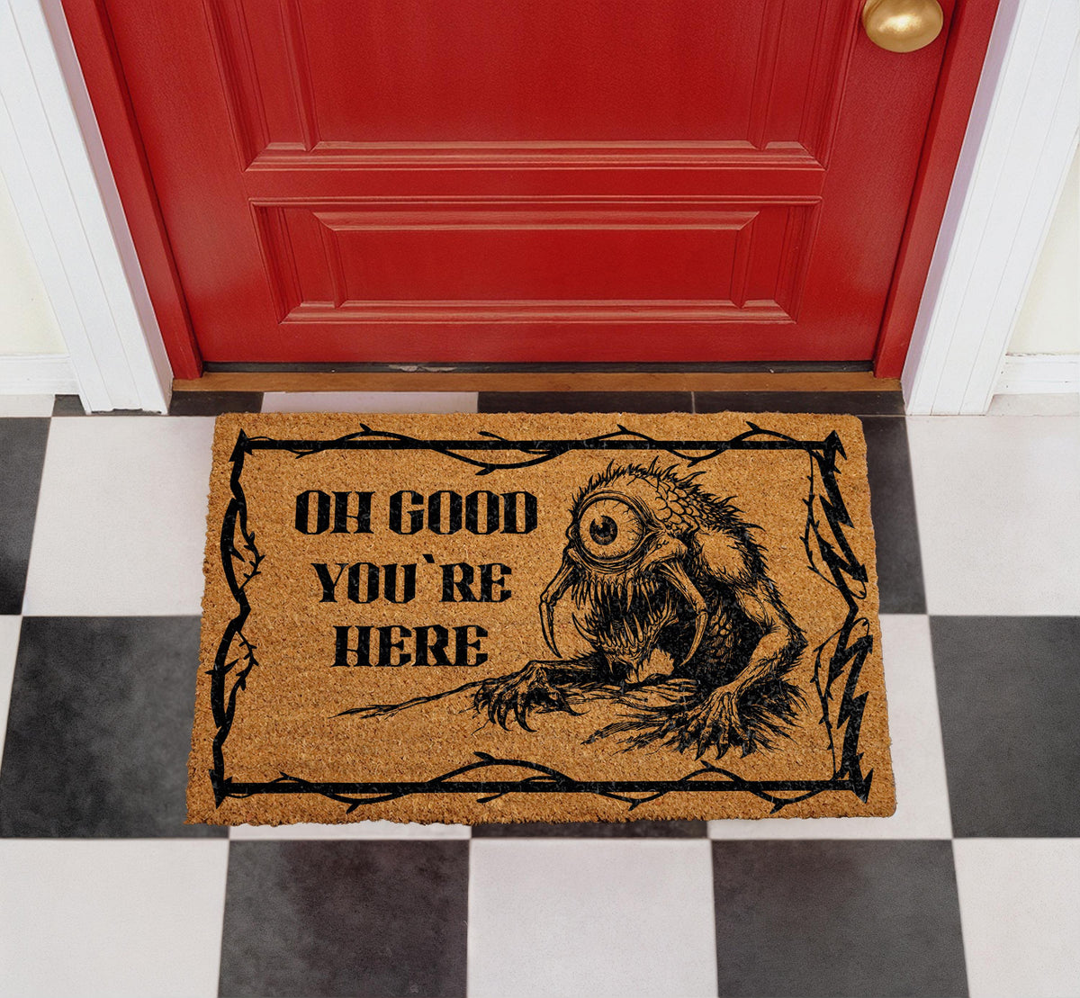 Creepy Monster Doormat, Horror Welcome Mat, Halloween Front Porch Decor (Coir)