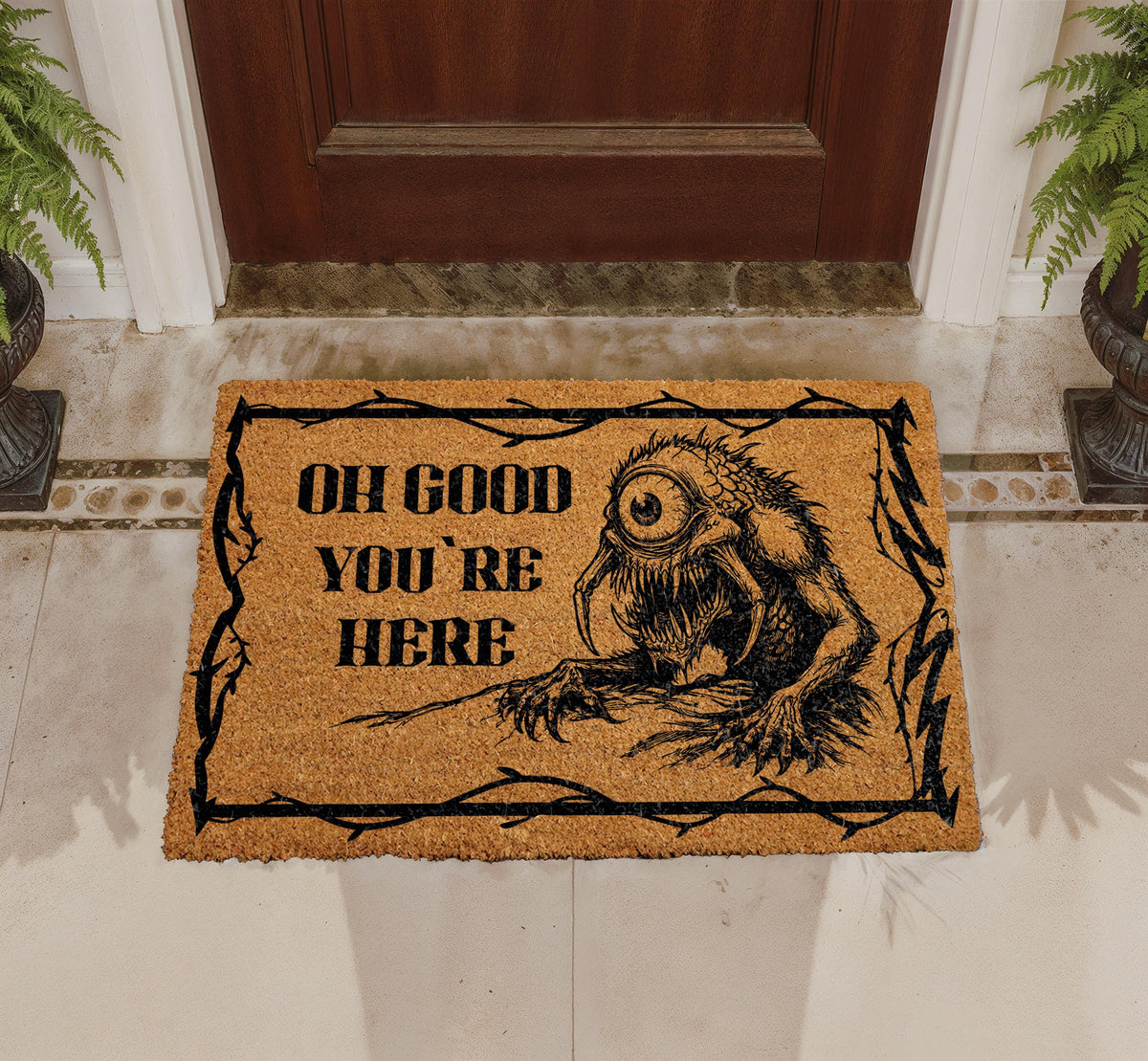 Creepy Monster Doormat, Horror Welcome Mat, Halloween Front Porch Decor (Coir)
