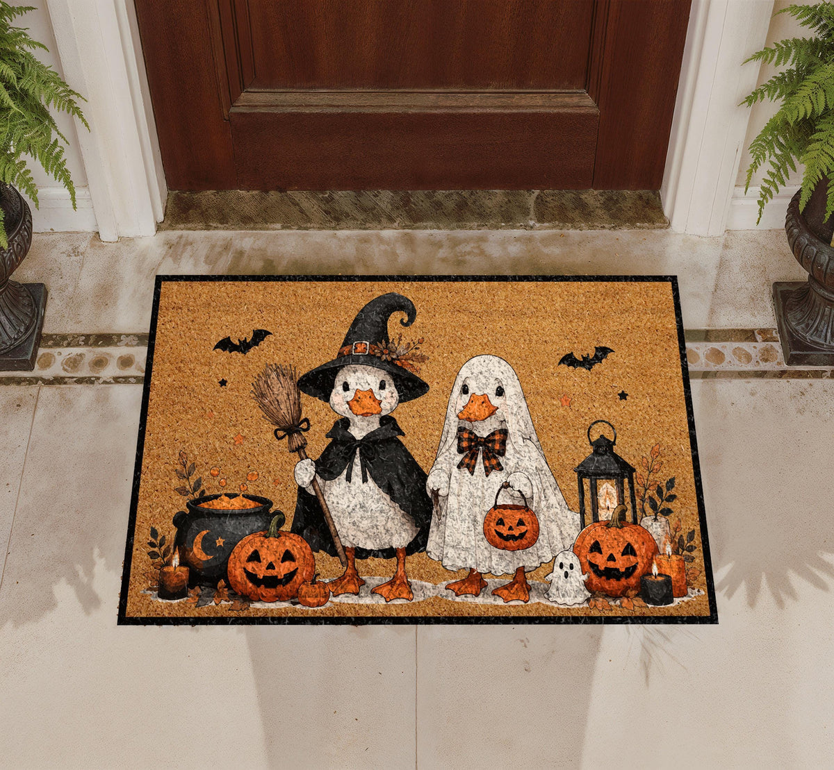 Silly Goose Halloween Doormat, Ghost Duck, Witch Duck, Spooky Season Porch Decor