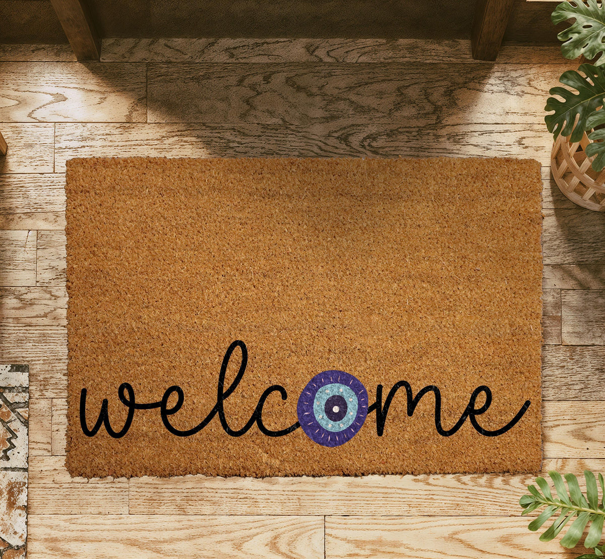 Evil Eye Welcome Doormat, Spiritual Home Entrance Decor, Good Luck Front Porch Rug