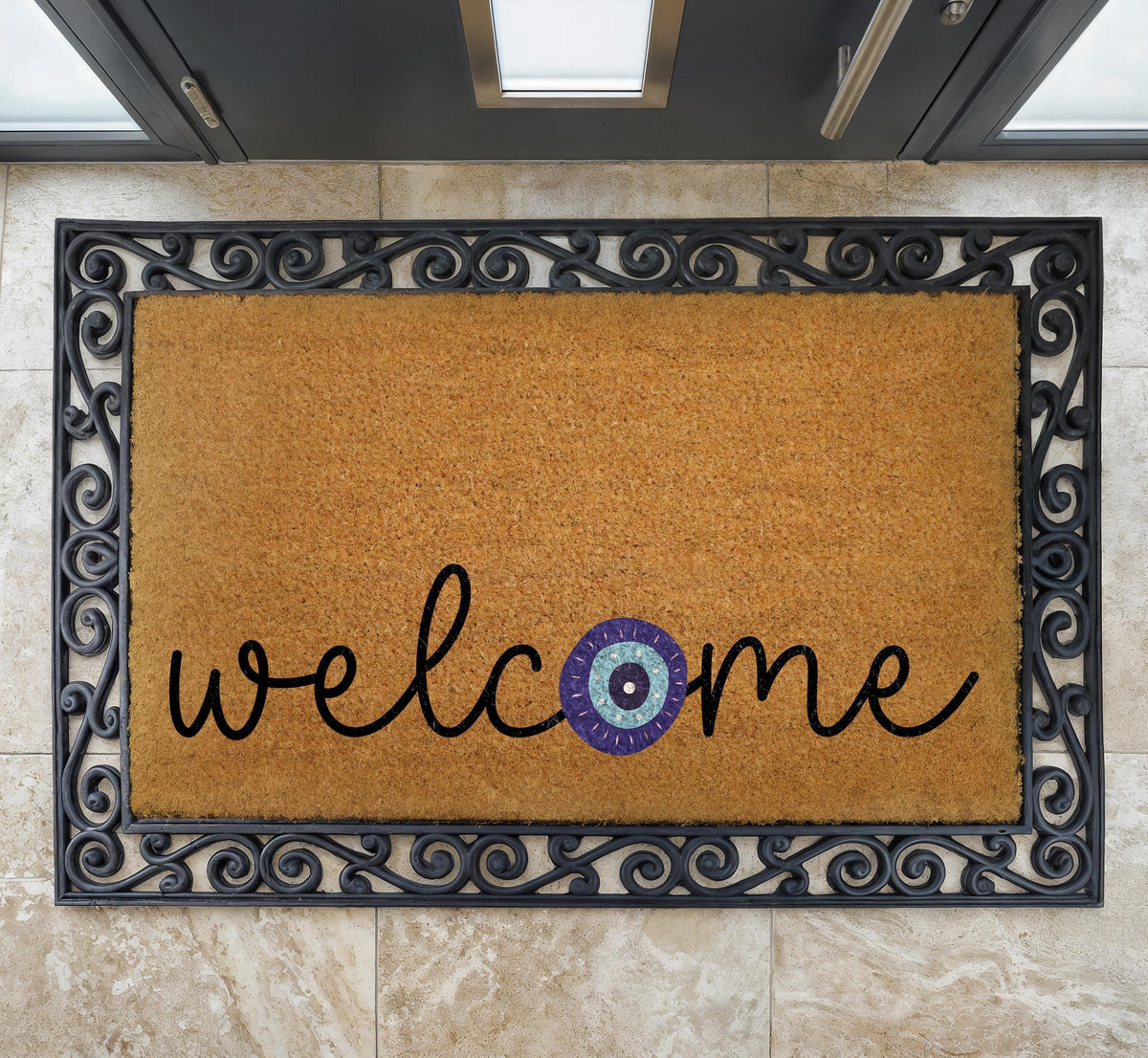 Evil Eye Welcome Doormat, Spiritual Home Entrance Decor, Good Luck Front Porch Rug