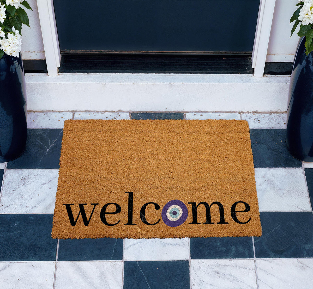 Evil Eye Welcome Doormat, Spiritual Home Entrance Decor, Good Luck Front Porch Rug