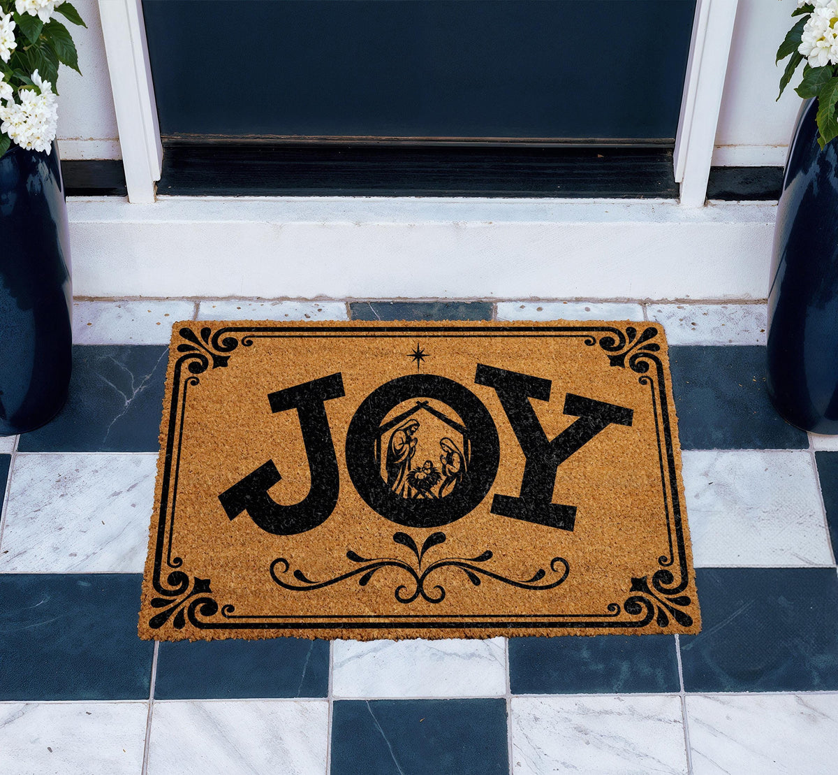 Christian Christmas Doormat, Nativity Scene Joy Welcome Mat