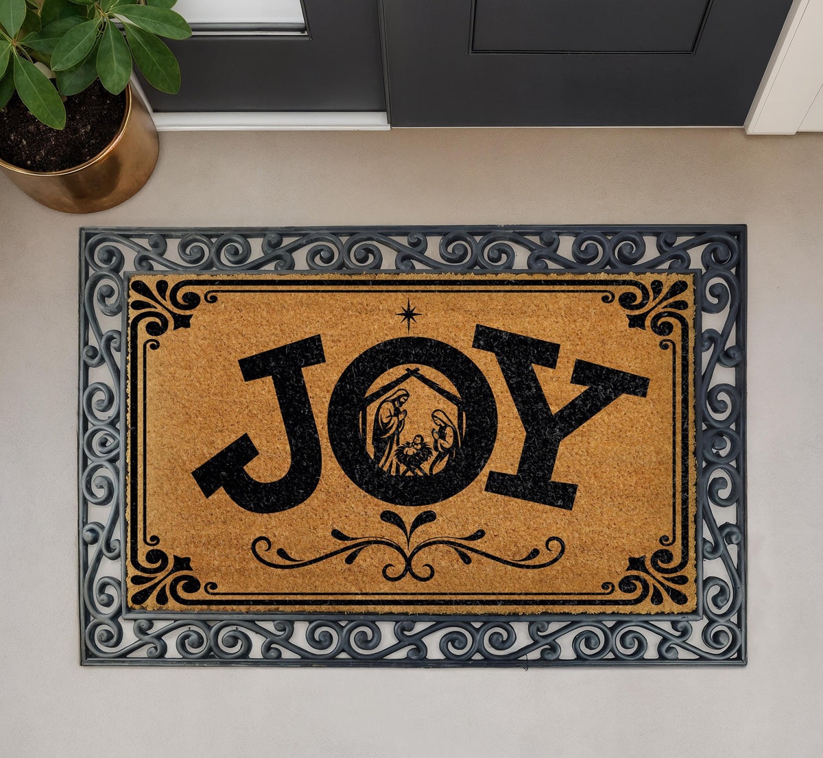 Christian Christmas Doormat, Nativity Scene Joy Welcome Mat