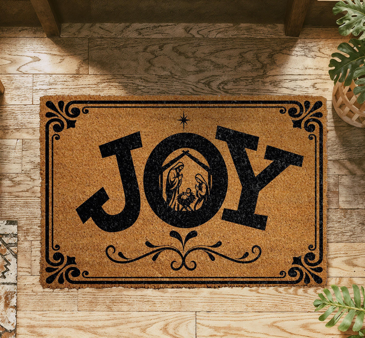 Christian Christmas Doormat, Nativity Scene Joy Welcome Mat