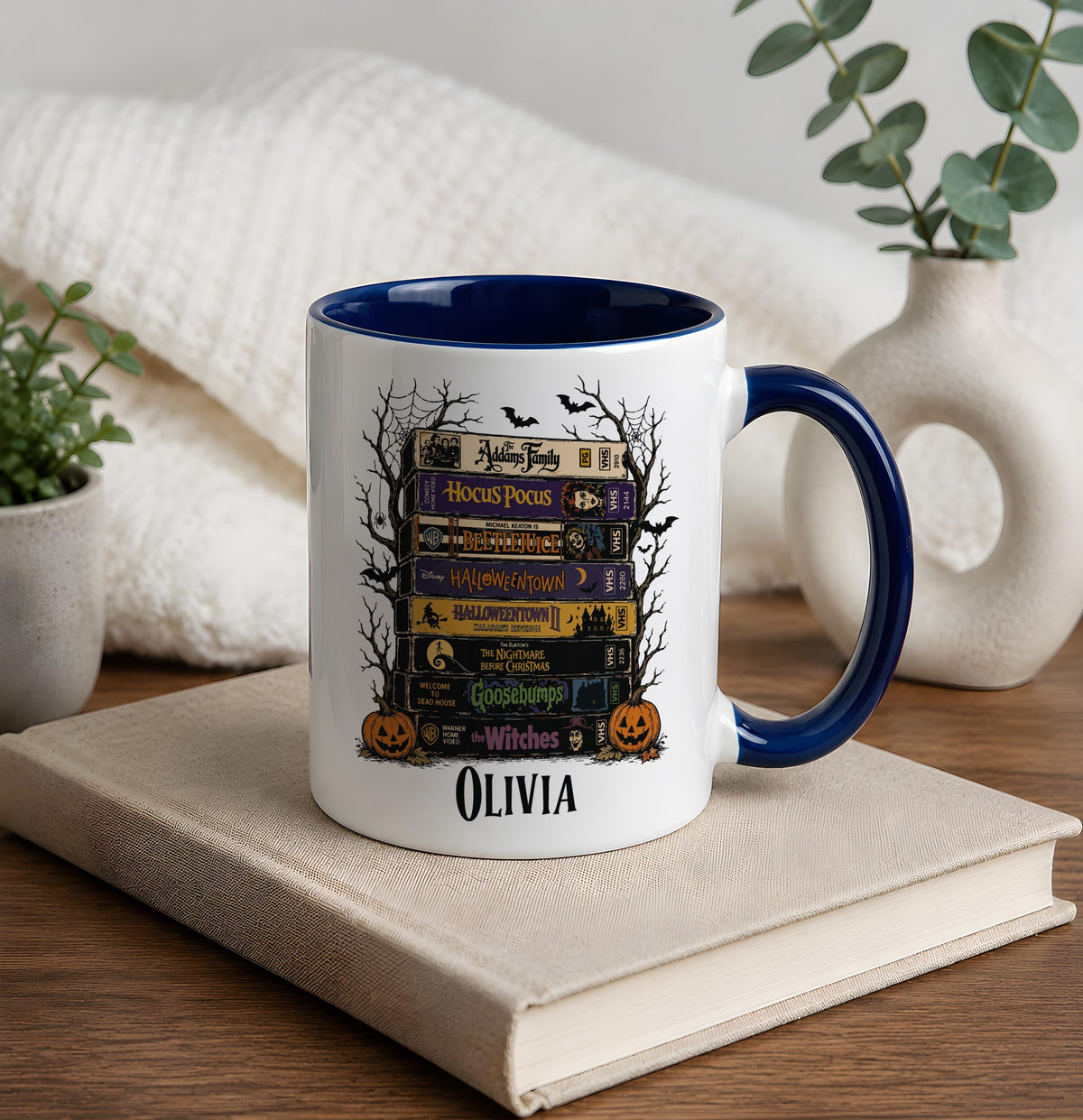 Custom Name Halloween VHS Tape Ceramic Cup, Personalized Horror Movie Coffee Mug