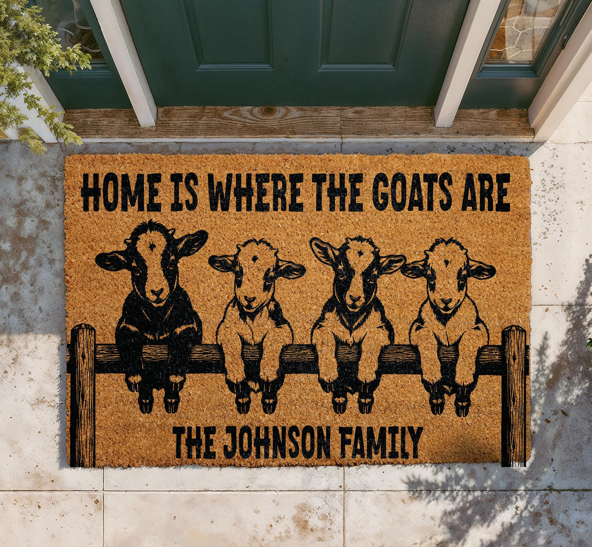 Personalized Goat Family Coir Doormat