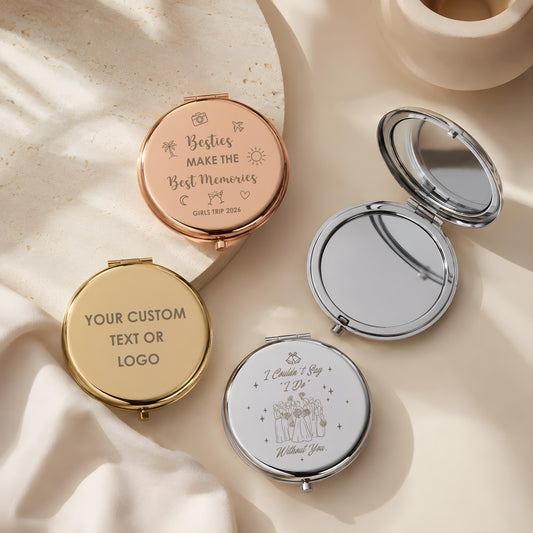 Personalized Engraved Compact Mirror, Custom Bridesmaid Pocket Mirror