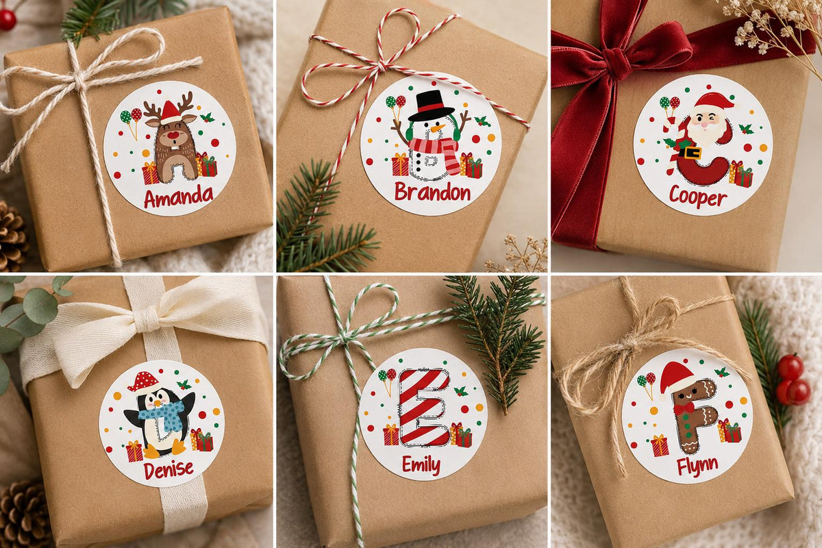 Personalized Christmas Gift Stickers, Custom Name Labels, Holiday Tags (Peel & Stick)