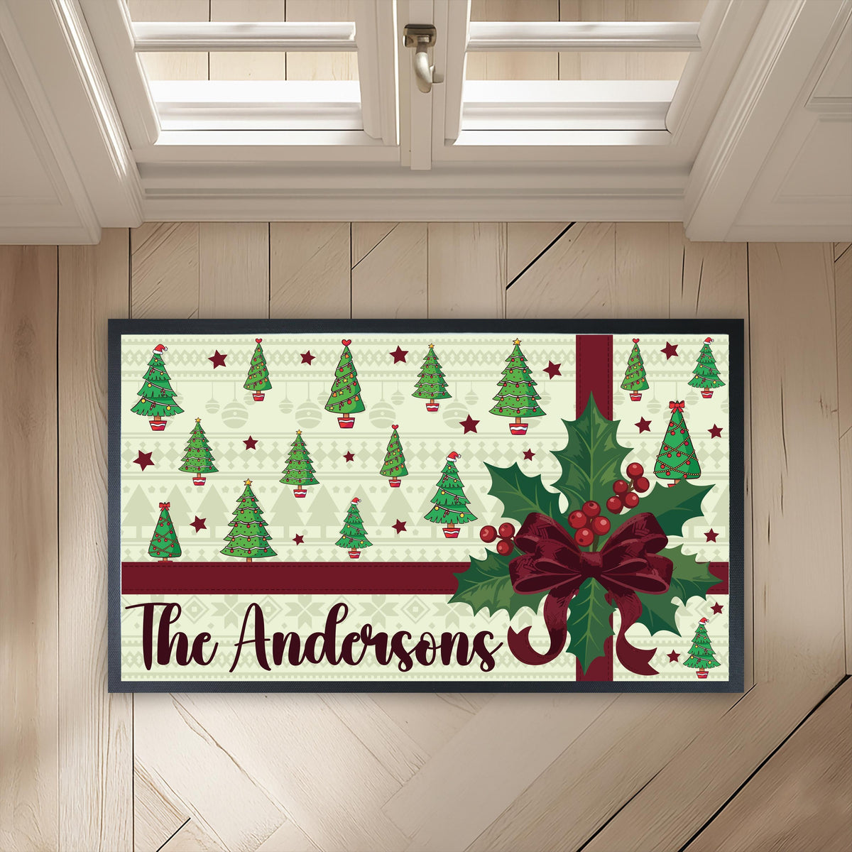 Personalized Christmas Doormat, Custom Family Name Holiday Mat