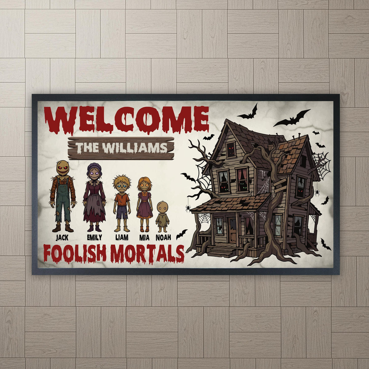 Personalized Zombie Family Halloween Doormat, Custom Haunted House Welcome Mat