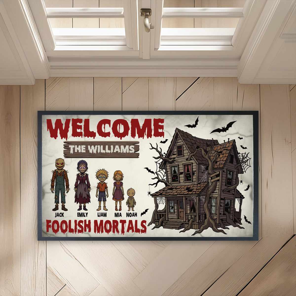 Personalized Zombie Family Halloween Doormat, Custom Haunted House Welcome Mat