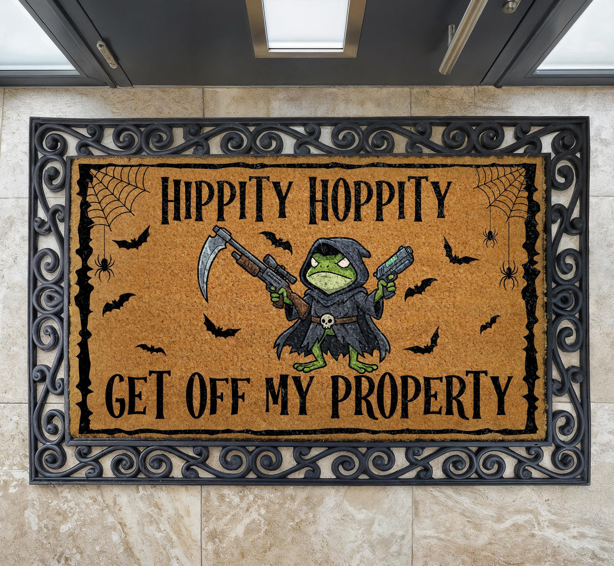 Hippity Hoppity Get Off My Property Halloween Doormat, Funny Spooky Frog Welcome Mat