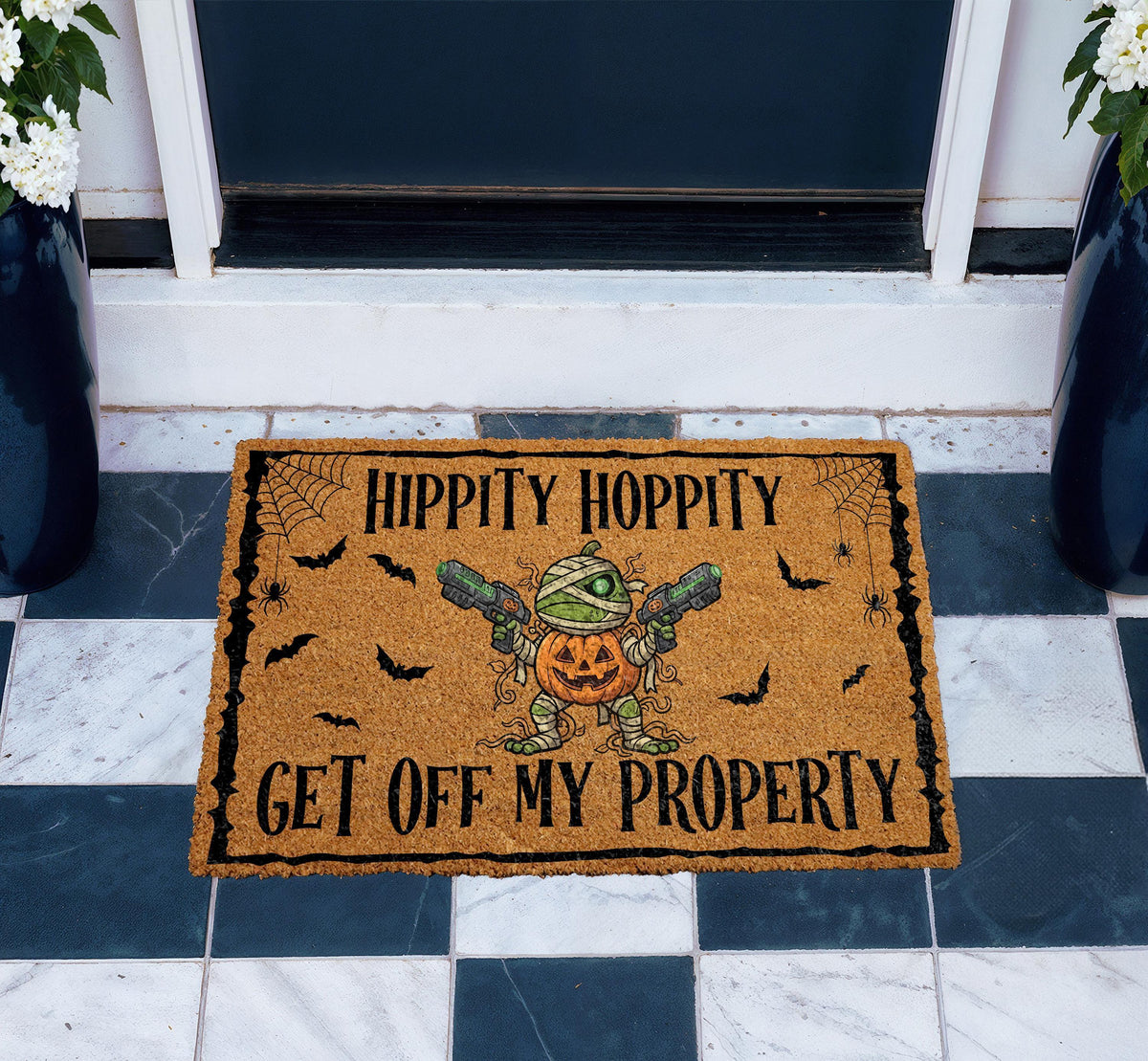 Hippity Hoppity Get Off My Property Halloween Doormat, Funny Spooky Frog Welcome Mat