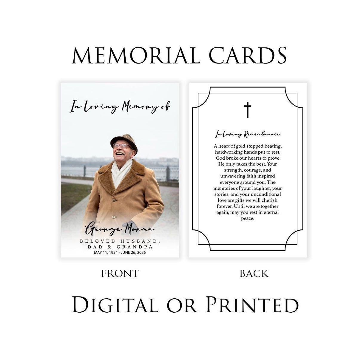 Personalized Memorial Prayer Cards, Custom Photo Keepsake, Funeral Favor (Digital or Printed)