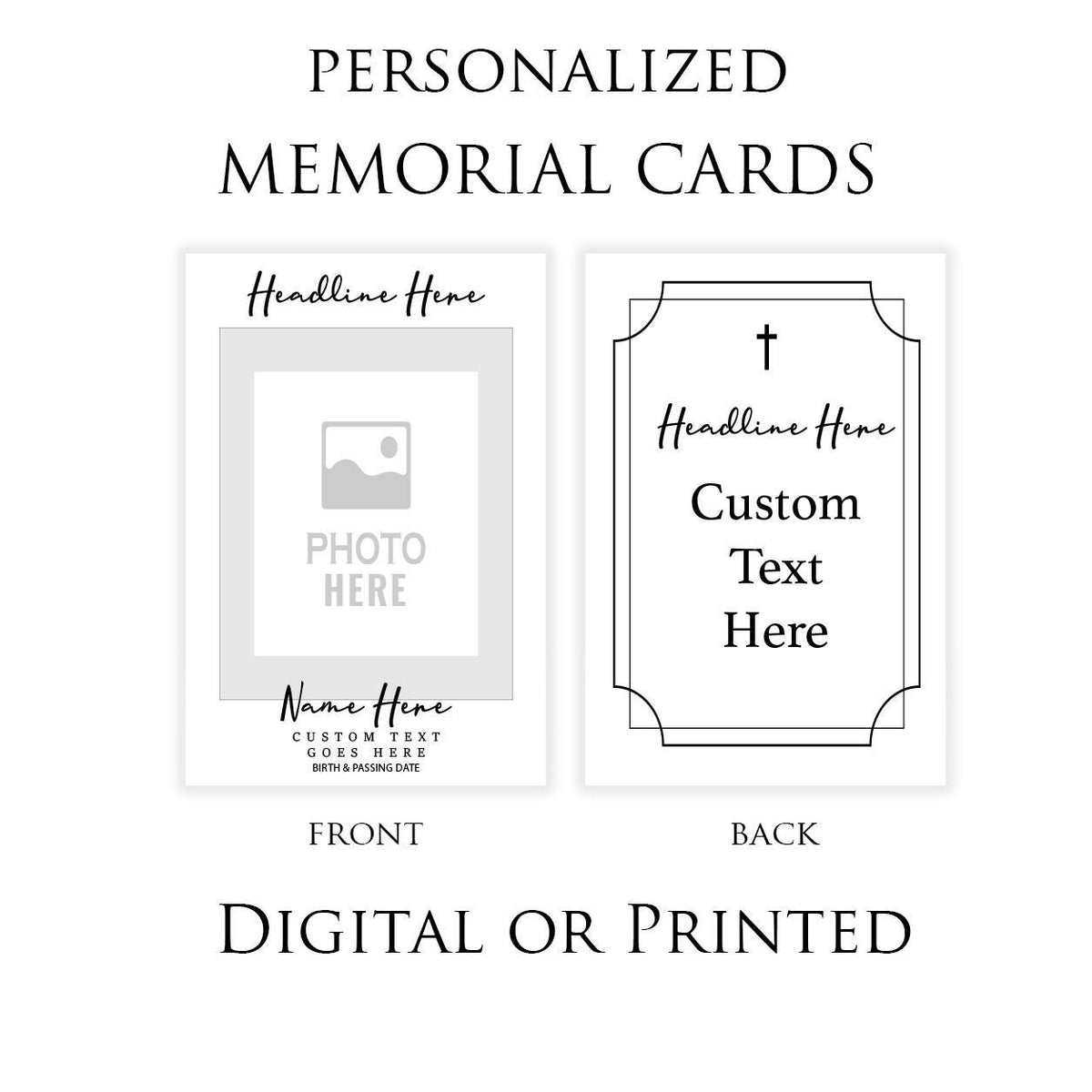 Personalized Memorial Prayer Cards, Custom Photo Keepsake, Funeral Favor (Digital or Printed)