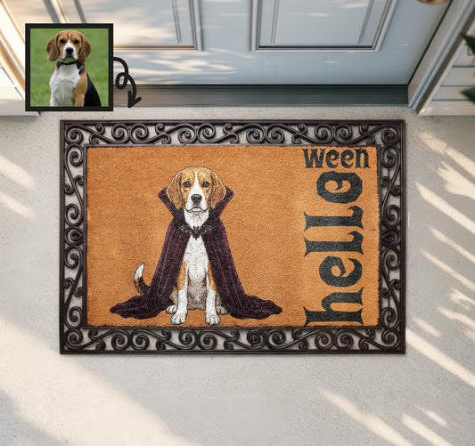 Custom Pets Halloween Interchangeable Doormat, Personalized Dog and Cat Portrait Coir Mat, Hello Ween Welcome Rug, Funny Spooky Porch Decor