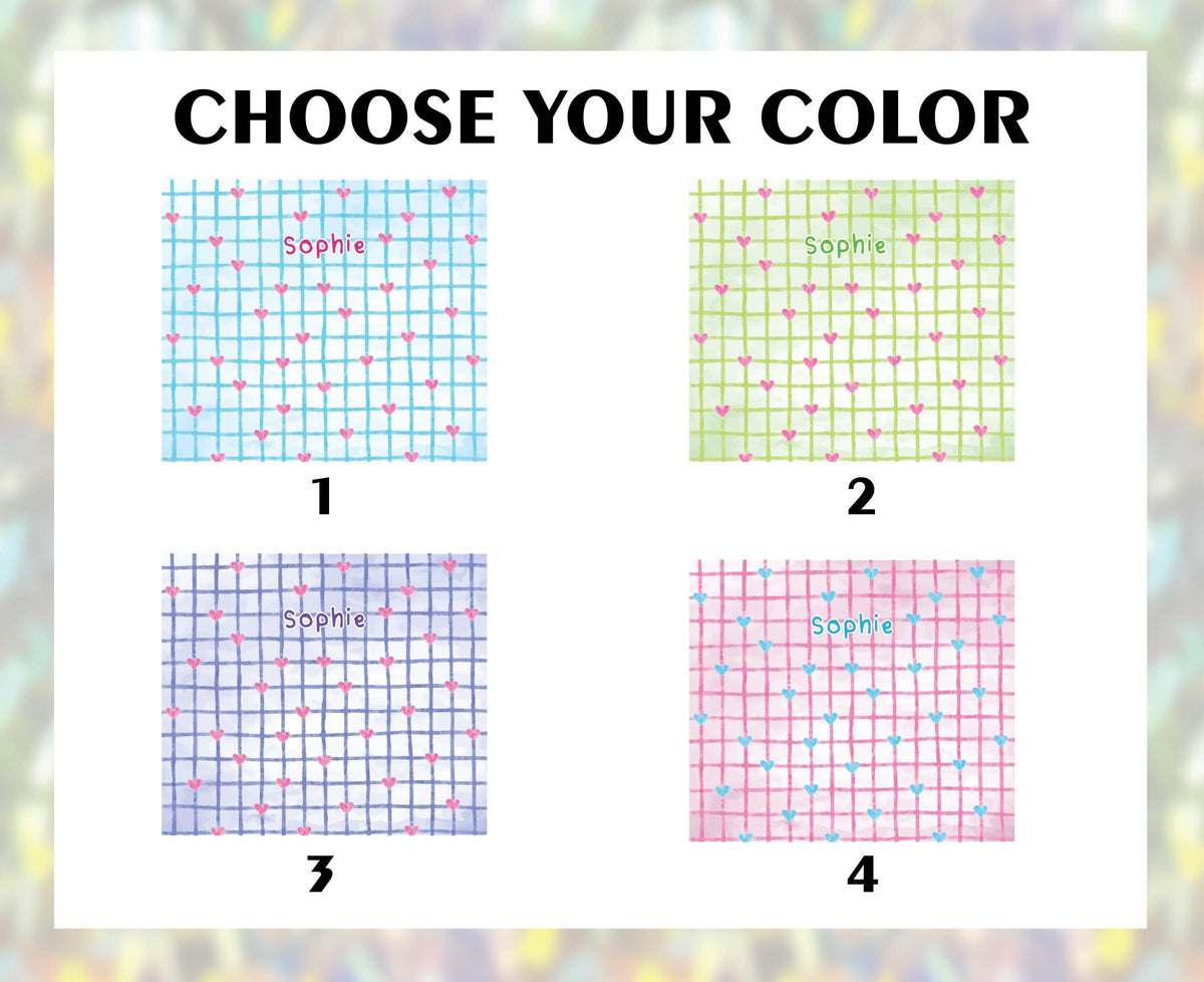 Personalized Cute Heart Plaid Coffee Tumbler, Custom Name Pastel Grid Insulated Cup