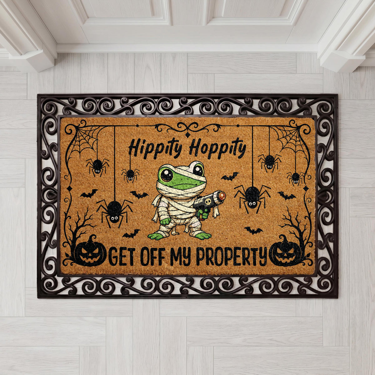 Hippity Hoppity Frog Halloween Doormat, Spooky Welcome Mat (Coir)