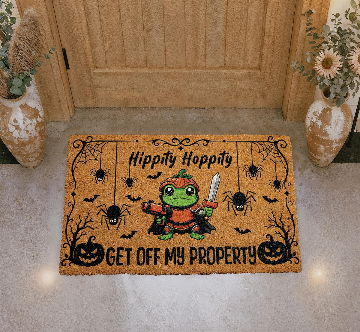 Hippity Hoppity Frog Halloween Doormat, Spooky Welcome Mat (Coir)