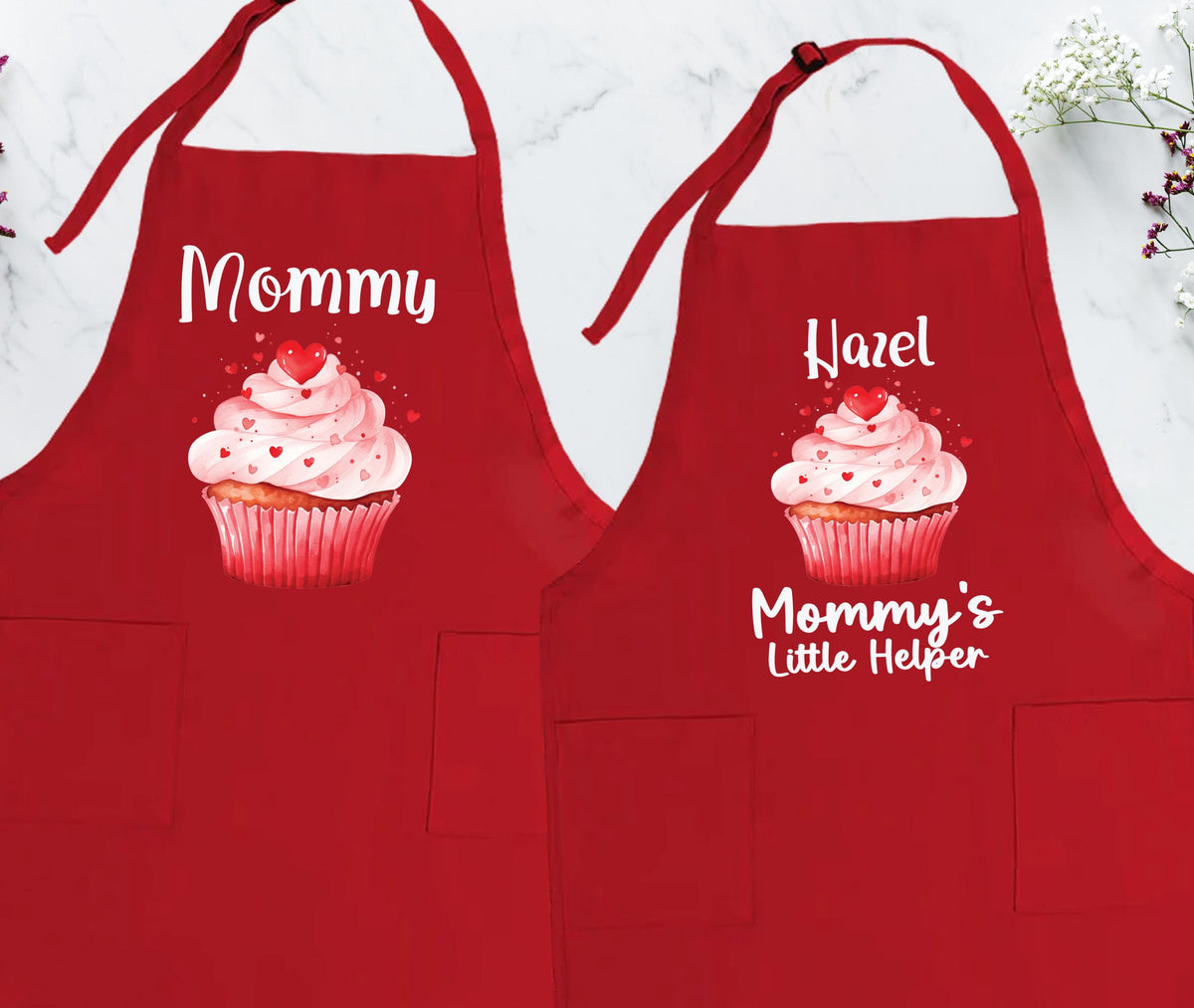 Custom Grandma and Grandchild Apron, Mom and Daughter Matching Aprons, Cupcake Apron Set, Custom Family Aprons, Personalized Kids Apron